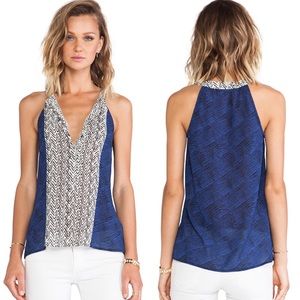 Sanctuary Women’s printed sleeveless sheer blouse Boho top Geometric print Sz XS
